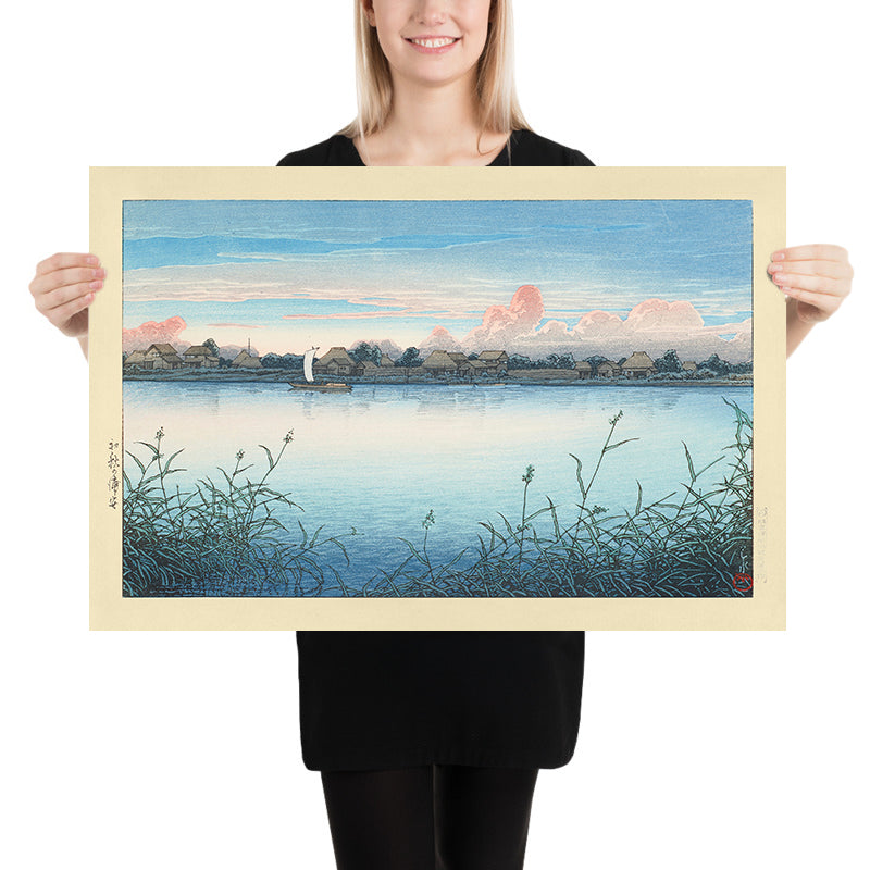 Velero en un lago en el otoño temprano, Urayasu de Hasui Kawase 1935 