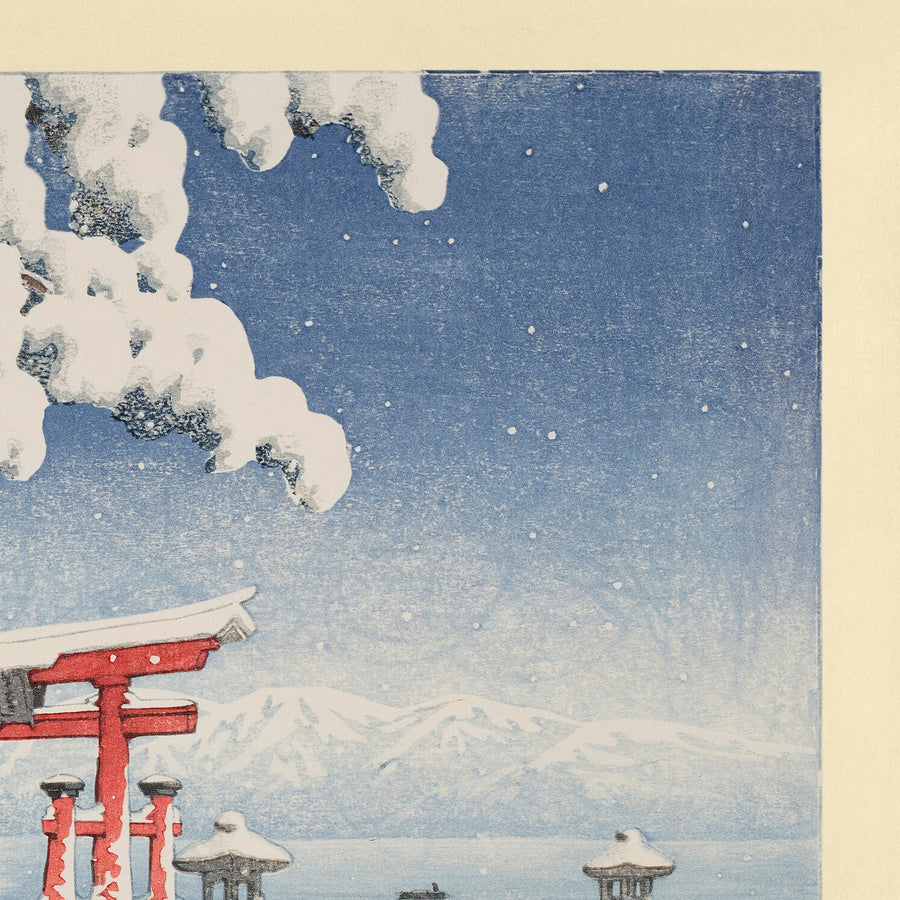 Nieve en Itsukushima con Torii Shinto por Hasui Kawase, 1935 