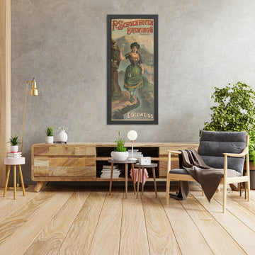 A framed image of P. Schoenhofen Brewing Co. Edelweiss Vintage Beer Poster by Henry Jerome Schile, 1886