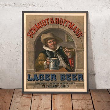 A framed image of Schmidt & Hoffmann Vintage Lager Beer Poster, 1880