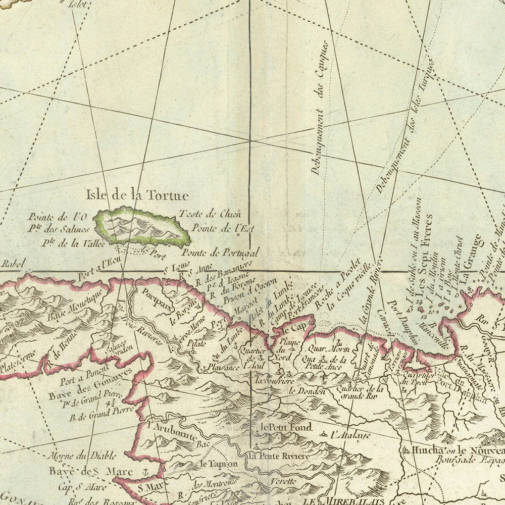 Old Nautical Map of the Caribbean, 1750: Santo Domingo, Haiti, Jamaica, Puerto Rico, Turks & Caicos