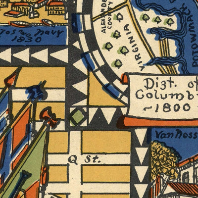 Mapa ilustrado antiguo de Washington DC realizado por Olsen, 1926: Casa Blanca, Capitolio, Monumento a Lincoln, Georgetown, The Mall