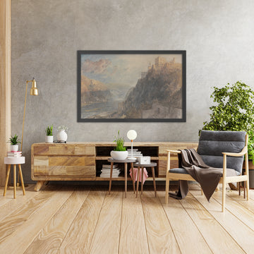 A framed image of Rheinfels Looking to Katz and Gourhausen by Turner, 1817