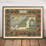 Carte rare du voyage d'Abraham en Terre Sainte par Ortelius, 1624 : Jérusalem, Our, Babylone, Mer Morte, Méditerranée 