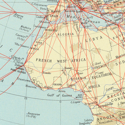 World Air Routes Map in Many Different Projections by Bartholomew, 1957