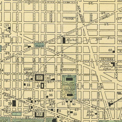 Ancienne carte de Washington, DC par Appleton, 1891 : Capitole, Maison Blanche, National Mall, Tidal Basin, Zoo Park