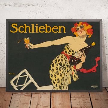 A framed image of Schlieben Vintage Drinks Advertising Poster by Fritz Rumpf, 1910