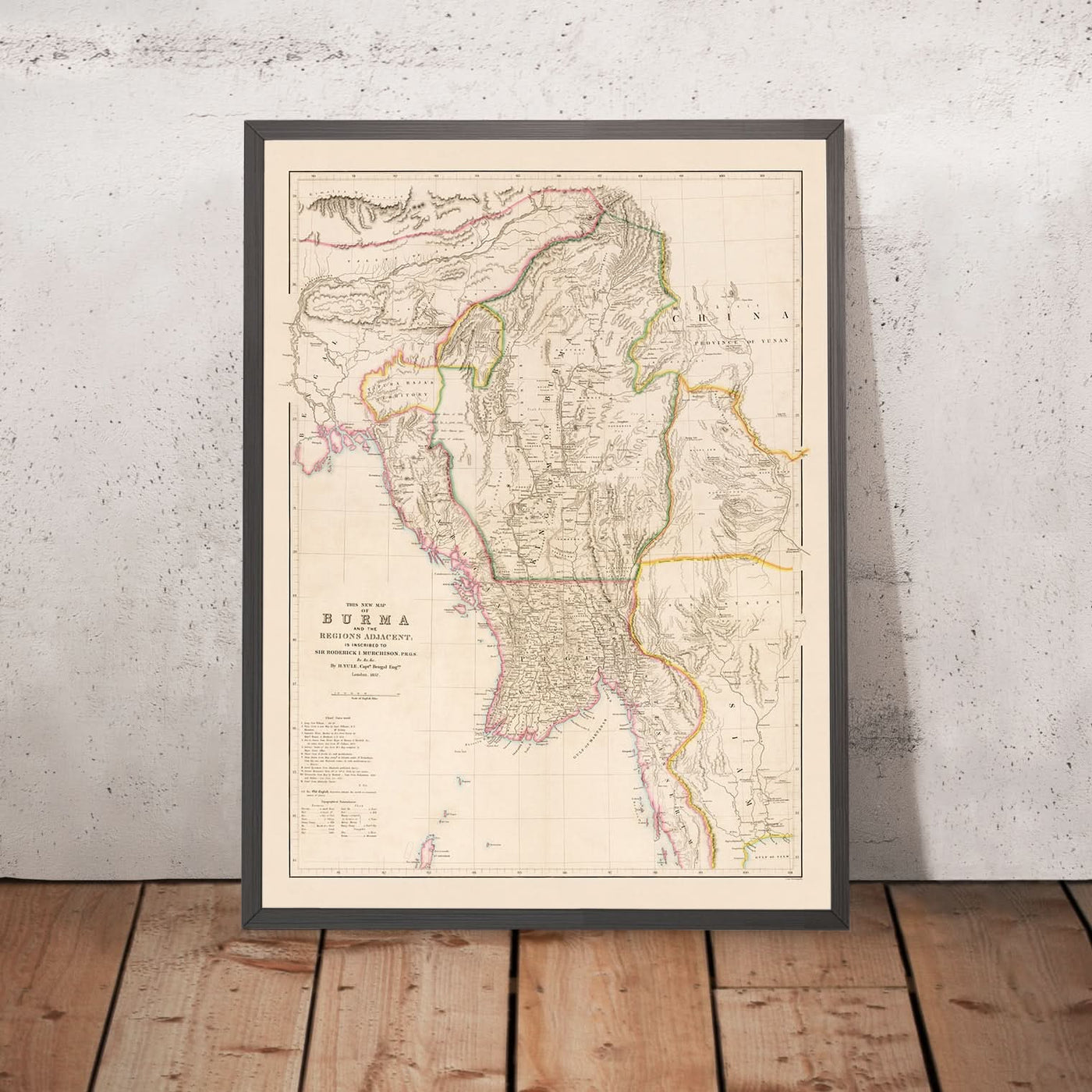 Mapa antiguo de Myanmar de Arrowsmith, 1857: Irrawaddy, Salween, Yangon, Mandalay y montañas Arakan