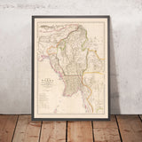 Alte Karte von Burma (Myanmar) von Arrowsmith, 1857: Irrawaddy, Salween, Yangon, Mandalay, Arakan-Berge 