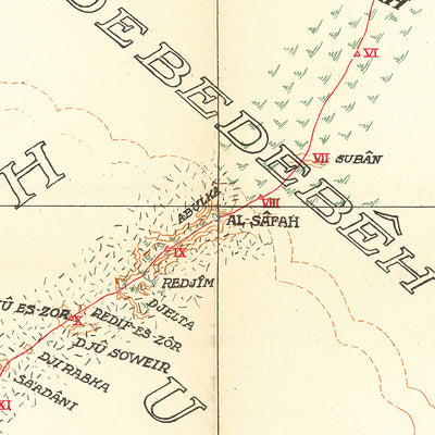 German Traveler’s Map of Arabia by Raunkiaer, 1912: Riyadh, Kuwait, Persian Gulf, Caravan Routes, Deserts