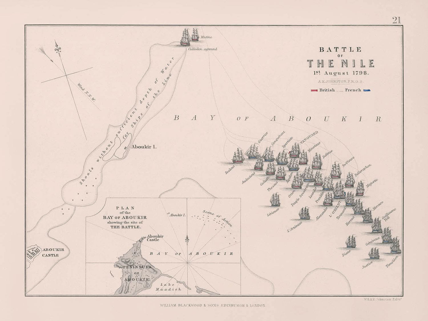 Schlacht am Nil 1. August 1798 von AK Johnston 1798