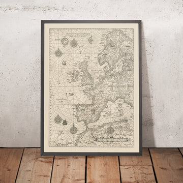 Monochrome First Nautical Chart of Europe by Waghenaer, 1583