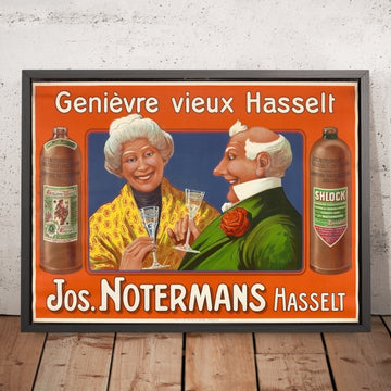 A framed image of Vieux Hasselt Vintage Genever Poster, 1906