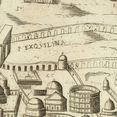 Alte Bildkarte von Rom von einem Anonymus, 1600: Kolosseum, Circus Maximus, Pantheon, Forum Romanum, Via Appia