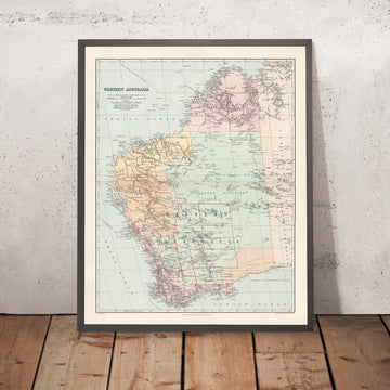 Old Map of Western Australia & the Outback by Edward Stanford, 1904: Perth, Railroads, Explorers&