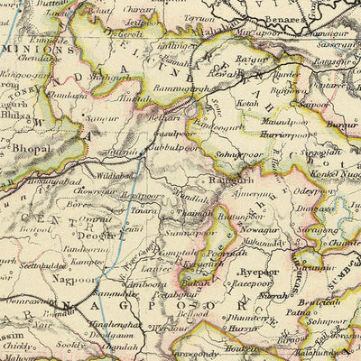 Old Map of India by Letts, 1883: Calcutta, Bombay, Madras, Arabian Sea, Bay of Bengal