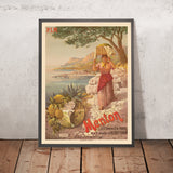 Reiseplakat Menton: PLM Menton – 17½ Stunden von Paris, 11 Minuten von Monte Carlo von Frédéric Hugo d’Alesi, 1898 