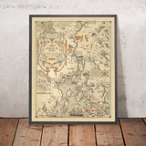 Antica mappa illustrata di Penobscot Bay, Maine di Phillips 1940: Bangor, Camden, Belfast, Blue Hill, US 1 