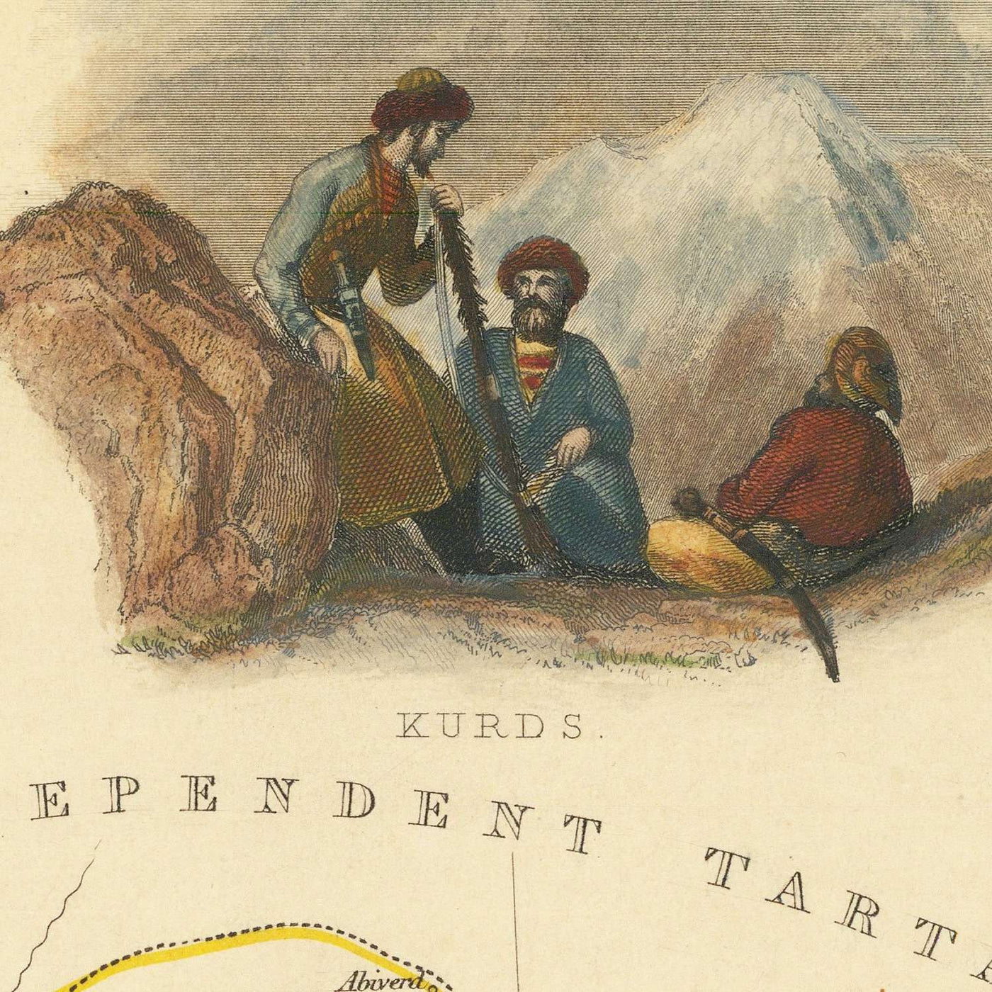Old Map of Iran by Tallis, 1851: Persia, Tehran, Isfahan, Caspian Sea, Elburz & Zagros Mountains