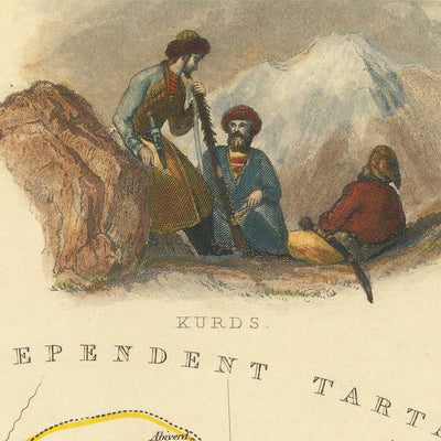 Old Map of Iran by Tallis, 1851: Persia, Tehran, Isfahan, Caspian Sea, Elburz & Zagros Mountains