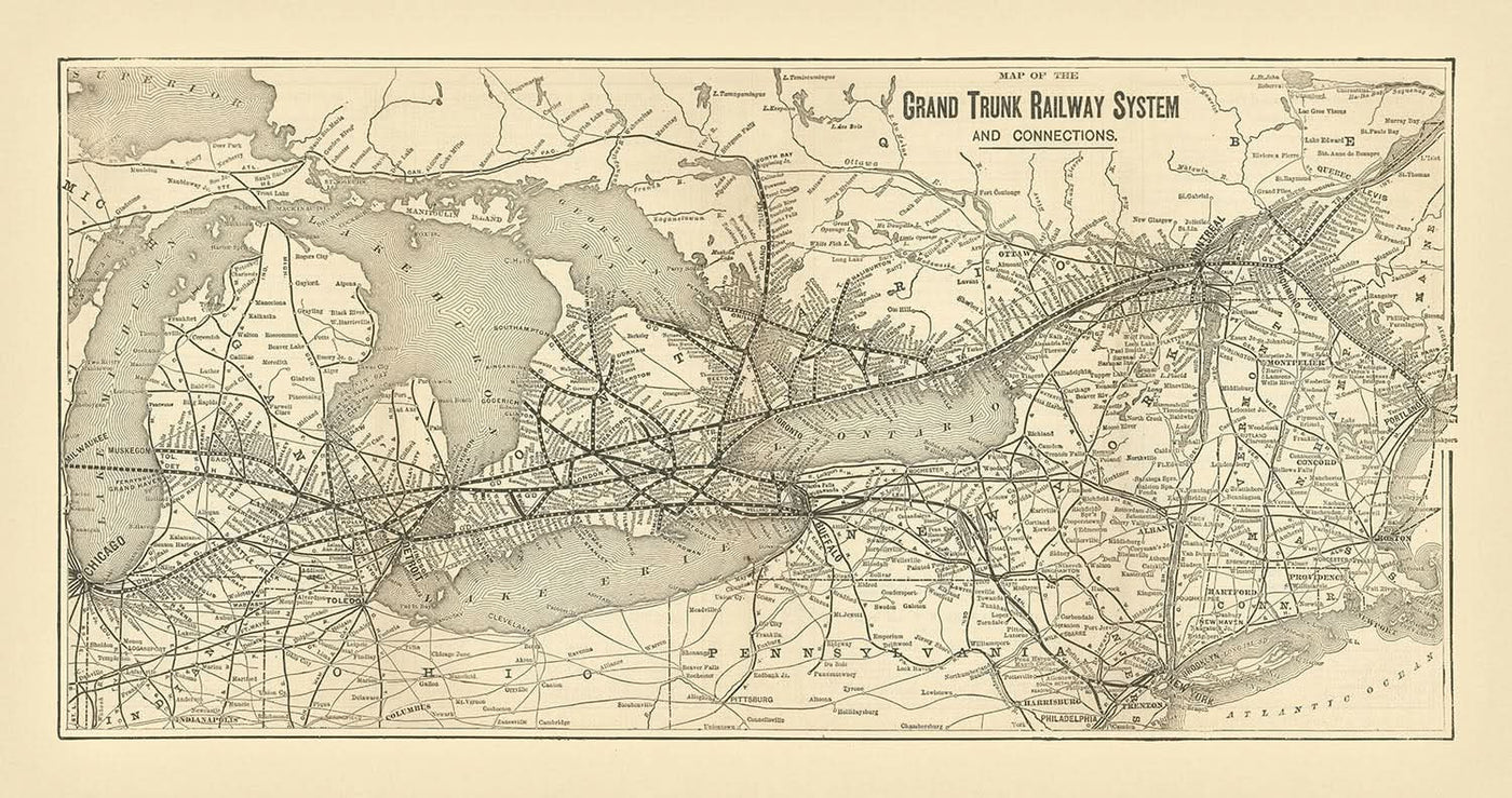 Alte Karte von Ontario und den Großen Seen, 1898: Toronto, Chicago, Niagarafälle, St. Lawrence, Detroit