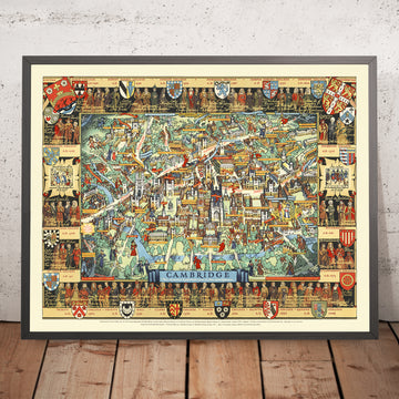 Vecchia mappa illustrata di Cambridge di Lee, 1948: King&