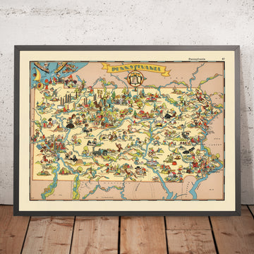 Pictorial Map of Pennsylvania by Ruth Taylor White, 1935: Philadelphia, Pittsburgh, Gettysburg, Amish, Appalachian Mountains