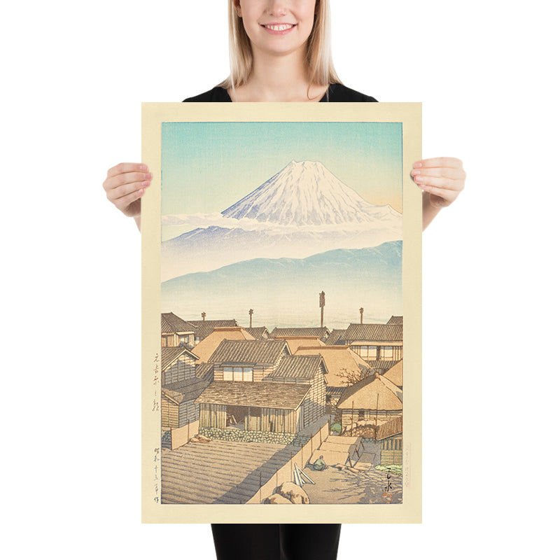 Morning in Motoyoshiwara with Mt Fuji by Hasui Kawase 1935