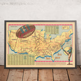 Ancienne carte du football universitaire américain par Sundberg, 1942 : Équipes majeures, conférences, époque de la Seconde Guerre mondiale 