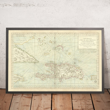 Alte nautische Karte der Karibik, 1750: Santo Domingo, Haiti, Jamaika, Puerto Rico, Turks- und Caicosinseln 