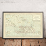 Old Nautical Map of the Caribbean, 1750: Santo Domingo, Haiti, Jamaica, Puerto Rico, Turks & Caicos