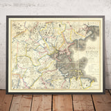 Primer gran mapa antiguo del Gran Boston de Hales, 1819: Cambridge, Salem, Harvard, Boston Sound 