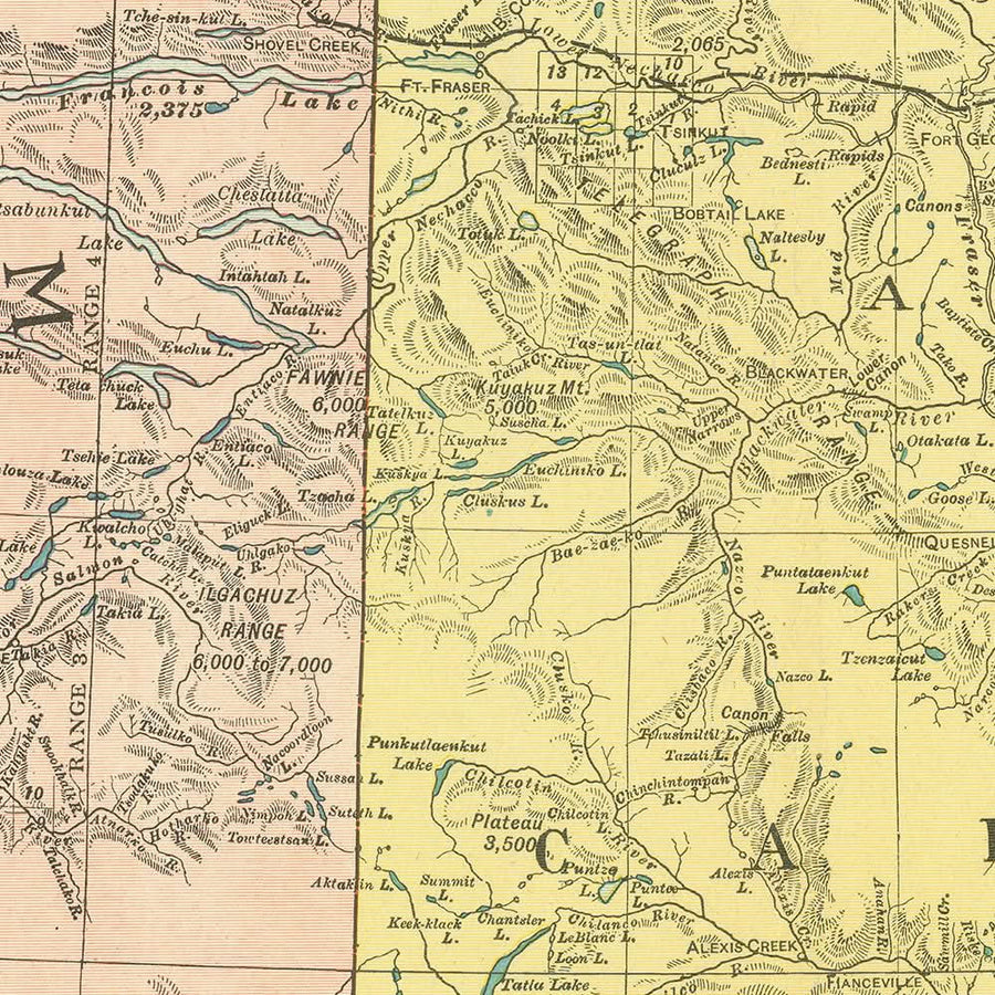 Mappa antica della Columbia Britannica, 1911: Vancouver, Victoria, insenature costiere, montagne, ferrovie 