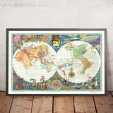 Old TAI Aviation World Map by Bayle, 1957: midcentury; Africa–Asia–Tahiti; limited ed 500