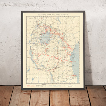 Alte Eisenbahnkarte von Ostafrika, 1956: Viktoriasee, Kilimandscharo, Kenia, Tanganyika, Uganda 