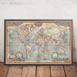 Mappa del Mondo Esecutiva di Ray&Co, 2025: Rilievo Oceano 3D, Estetica Vintage, Ogni Bandiera 