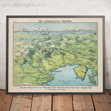 Old WWI Military Map of the Austro-Italian Frontier, 1916: Isonzo Front, Trieste, Venice, Brenner Pass, Dolomites