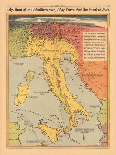 Italy, boot of the Mediterranean, may prove Achilles Heel of Axis, 1942: WW2 Allied Strategy Map