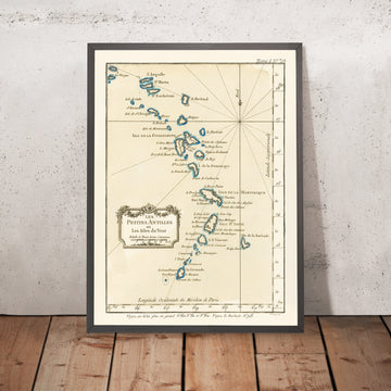 Alte Karte der Kleinen Antillen von Bellin, 1764: Barbados, Martinique, Guadeloupe, Antigua, Jungferninseln 