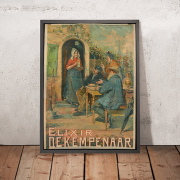 A framed image of Elixir De Kempenaar Vintage Advertising Poster by Ernest Godfridnon, 1910