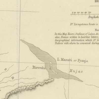 Ancienne carte de la route africaine du Dr Livingstone par Arrowsmith, 1857 : Linyanti, Quelimane, chutes Victoria, Zambèze, Kalahari