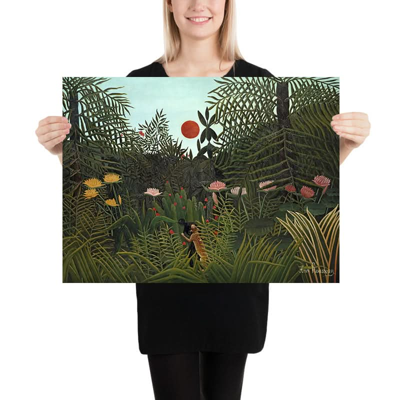 Urwald mit Sonnenuntergang von Henri Rousseau, 1910