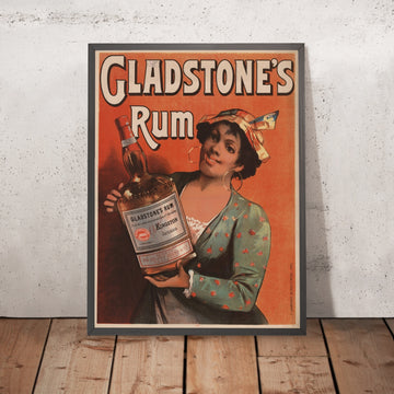 A framed image of Gladstone’s Rum Vintage Rum Poster, 1893