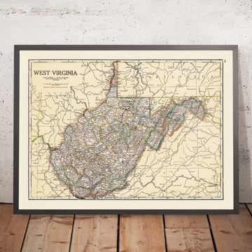 Alte Karte von West Virginia, 1920: Charleston, Huntington, Ohio River, Staatsstraßen, Stromleitungen 