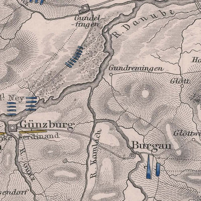 Karte der Operationen, die zur Kapitulation von Ulm im Oktober 1805 führten, von AK Johnston 1805