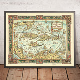 Ancienne carte picturale des Caraïbes, 1936 : La Havane, Nassau, Kingston, Golfe du Mexique 