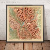 Old Relief Map of Glacier National Park, Montana, 1914: Logan Pass, St. Mary L., L. McDonald, Many Glacier, Chief Mt