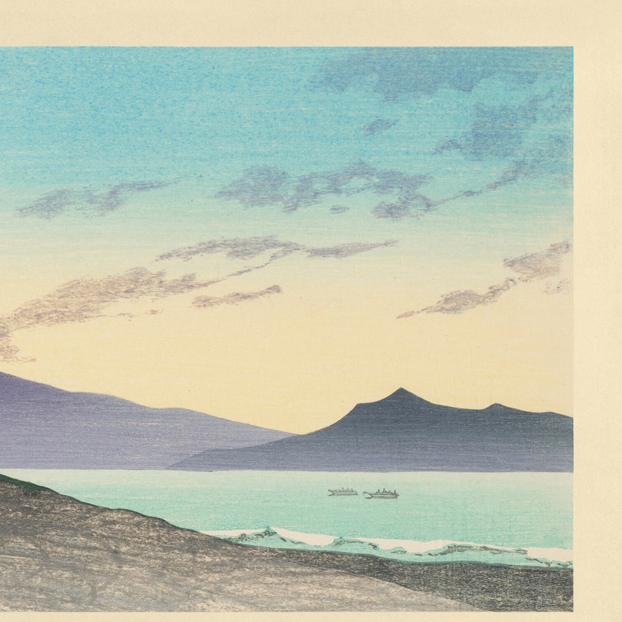 Vista del Monte Fuji por la tarde en Miho de Hasui Kawase 1935 