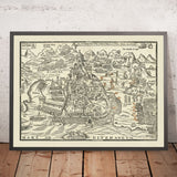 Ancienne carte militaire du siège d'Alger en 1541 par Pagano : Alger, Mandrachio, Castel Vechio, stratégie navale, Empire ottoman 