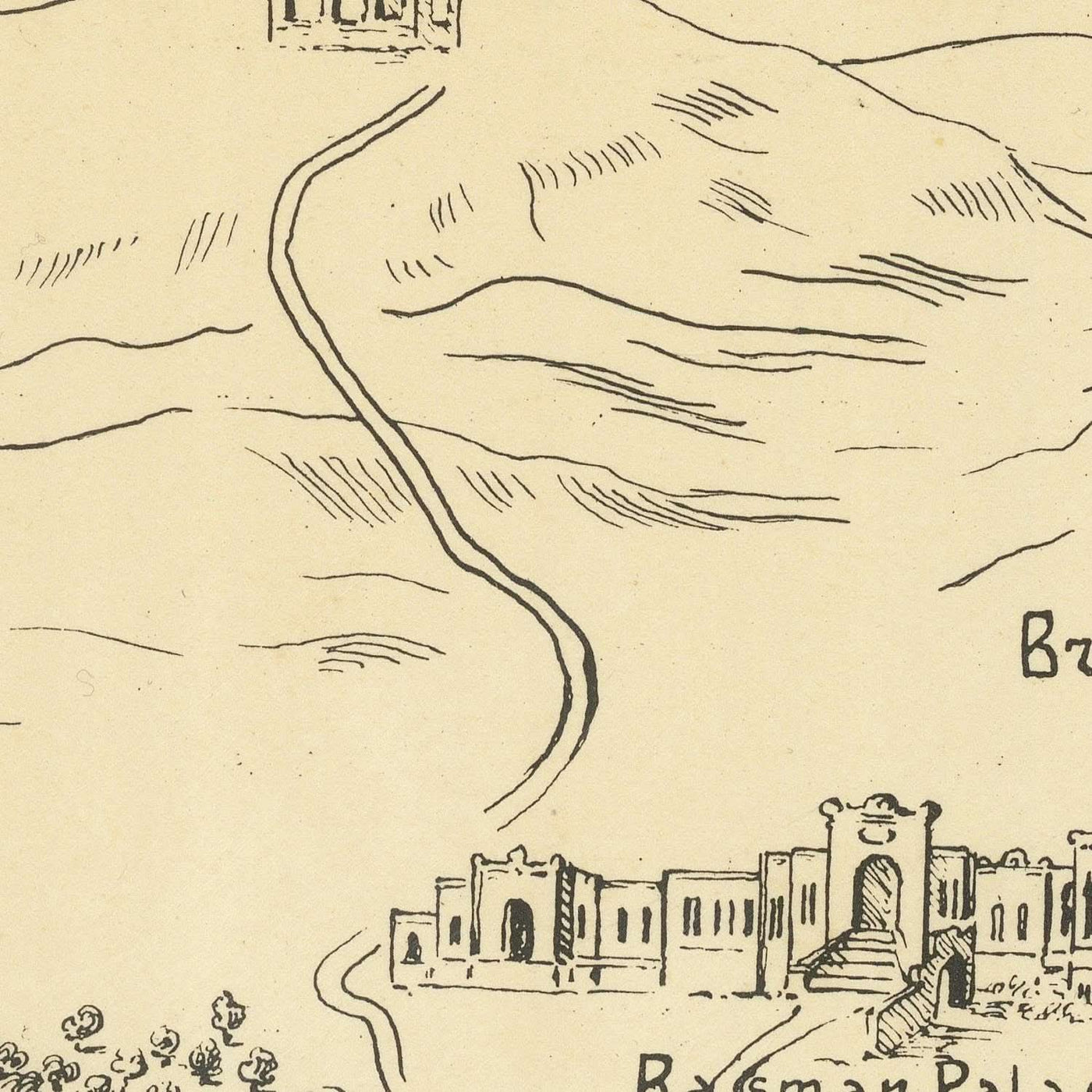 Ancienne carte d'Amman par Aleeff, 1953 : Citadelle, Amphithéâtre, Palais Raghadan, Ambassades, Tombeau du roi Abdallah